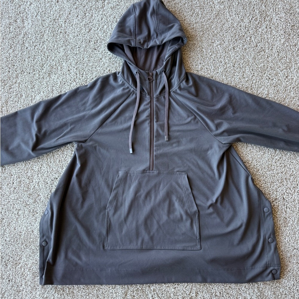 Athleta Charcoal Gray Half-Zip Hoodie with Snap Detail